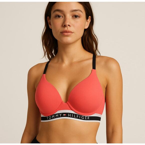 Tommy Hilfiger Pink Micro Push-Up Bra Racerback Logo Band 36B - Picture 1 of 7